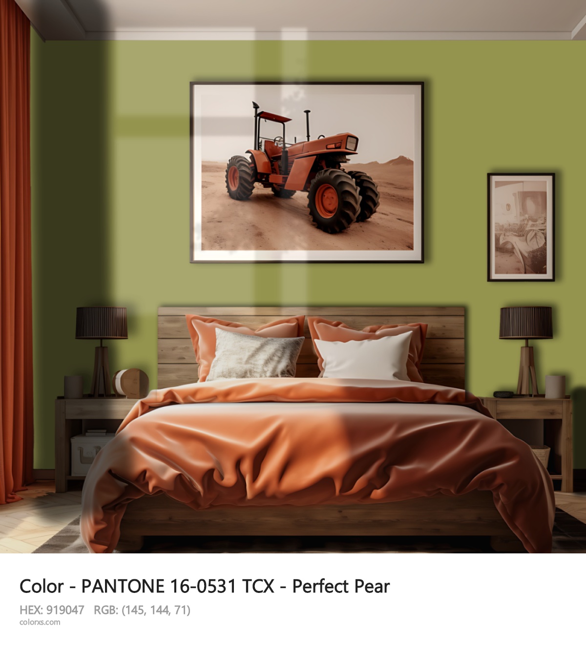 PANTONE 16-0531 TCX - Perfect Pear CMS vintage style bedroom interior