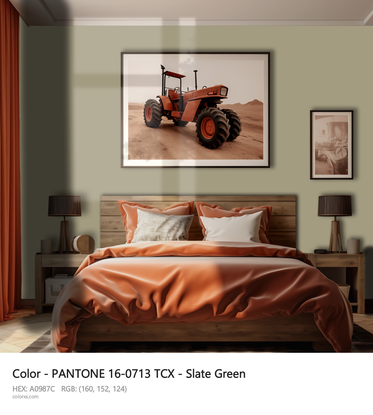 PANTONE 16-0713 TCX - Slate Green CMS vintage style bedroom interior