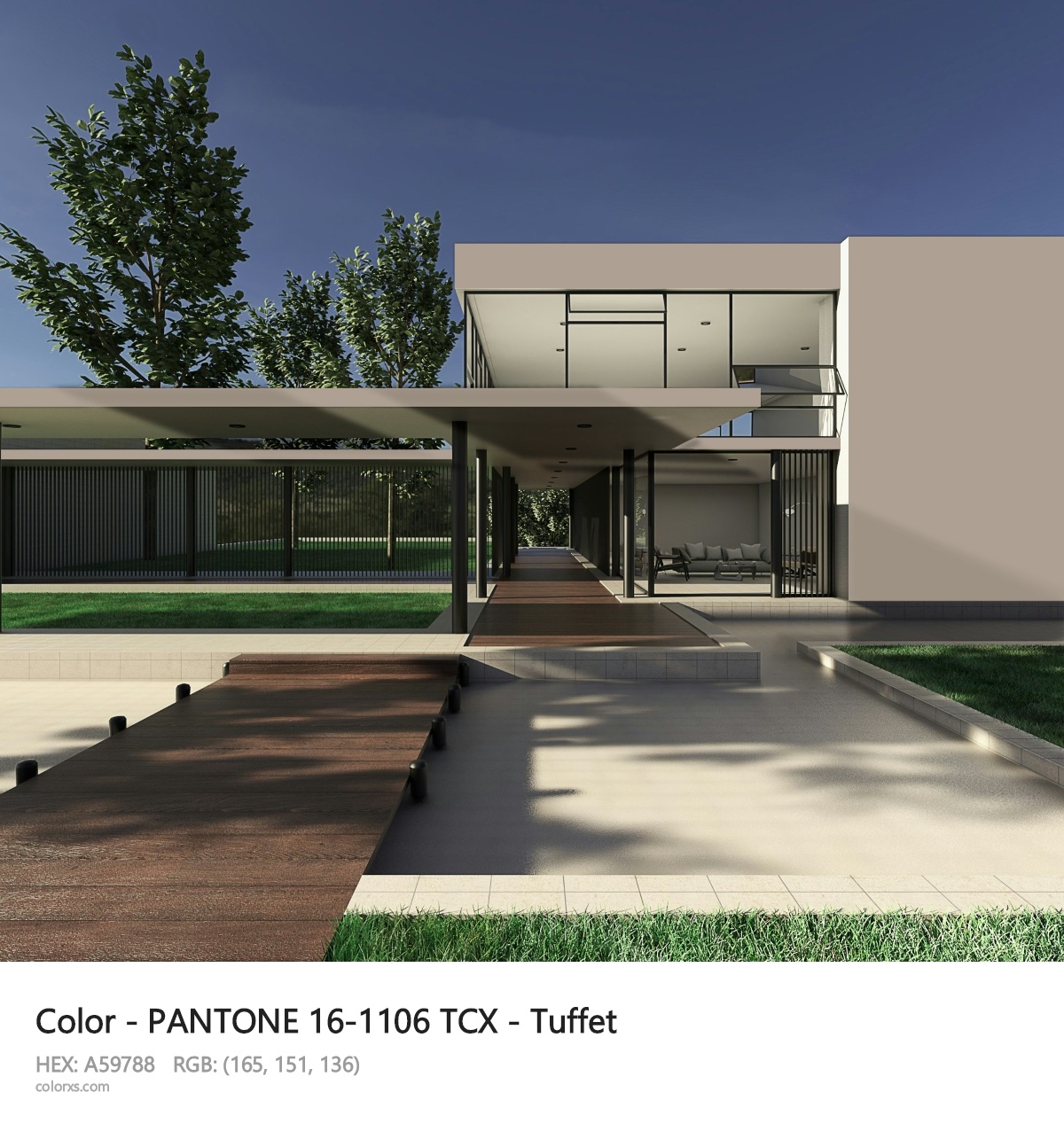 PANTONE 16-1106 TCX - Tuffet CMS exterior design modern house with walkway