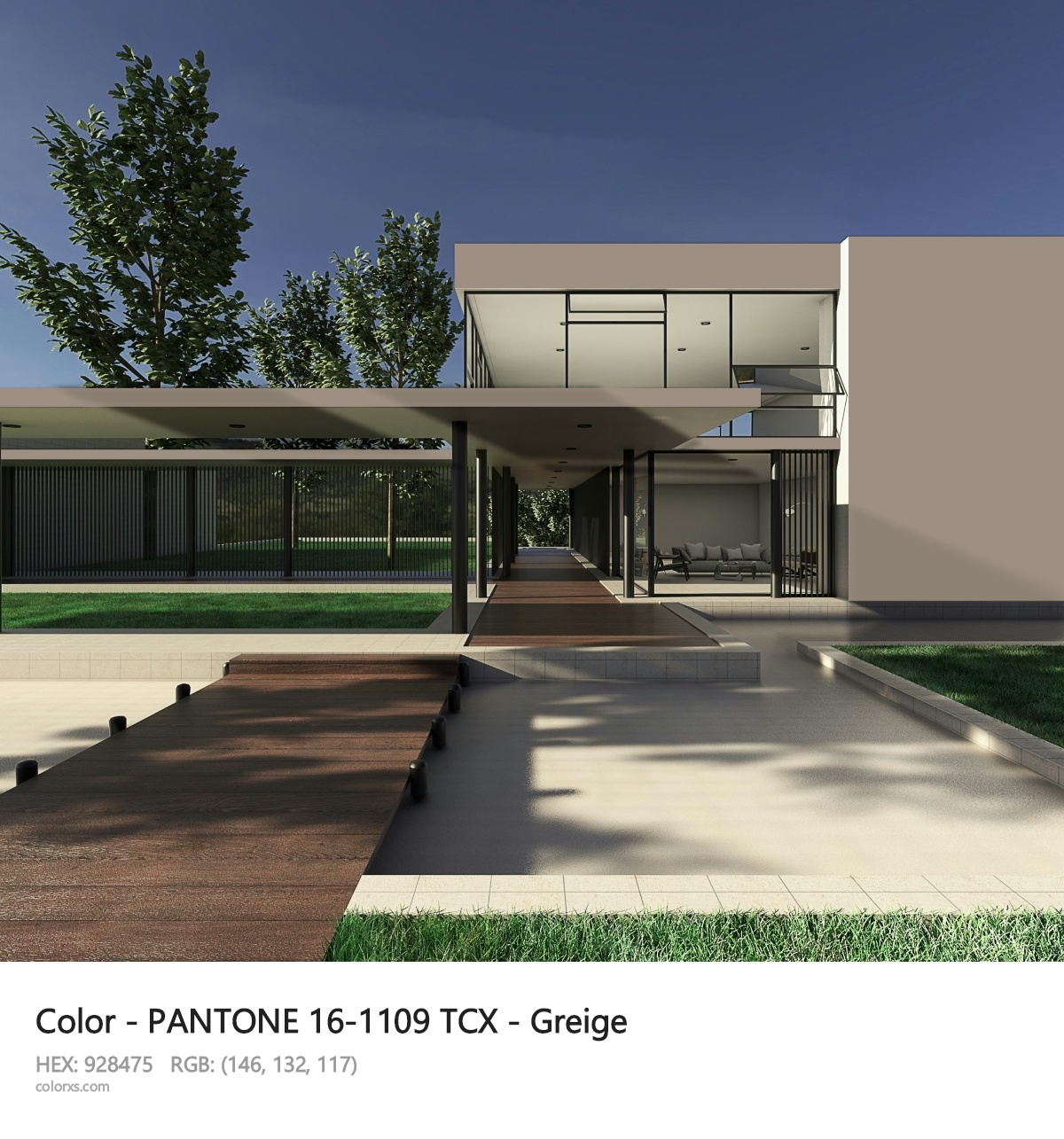 PANTONE 16-1109 TCX - Greige CMS exterior design modern house with walkway