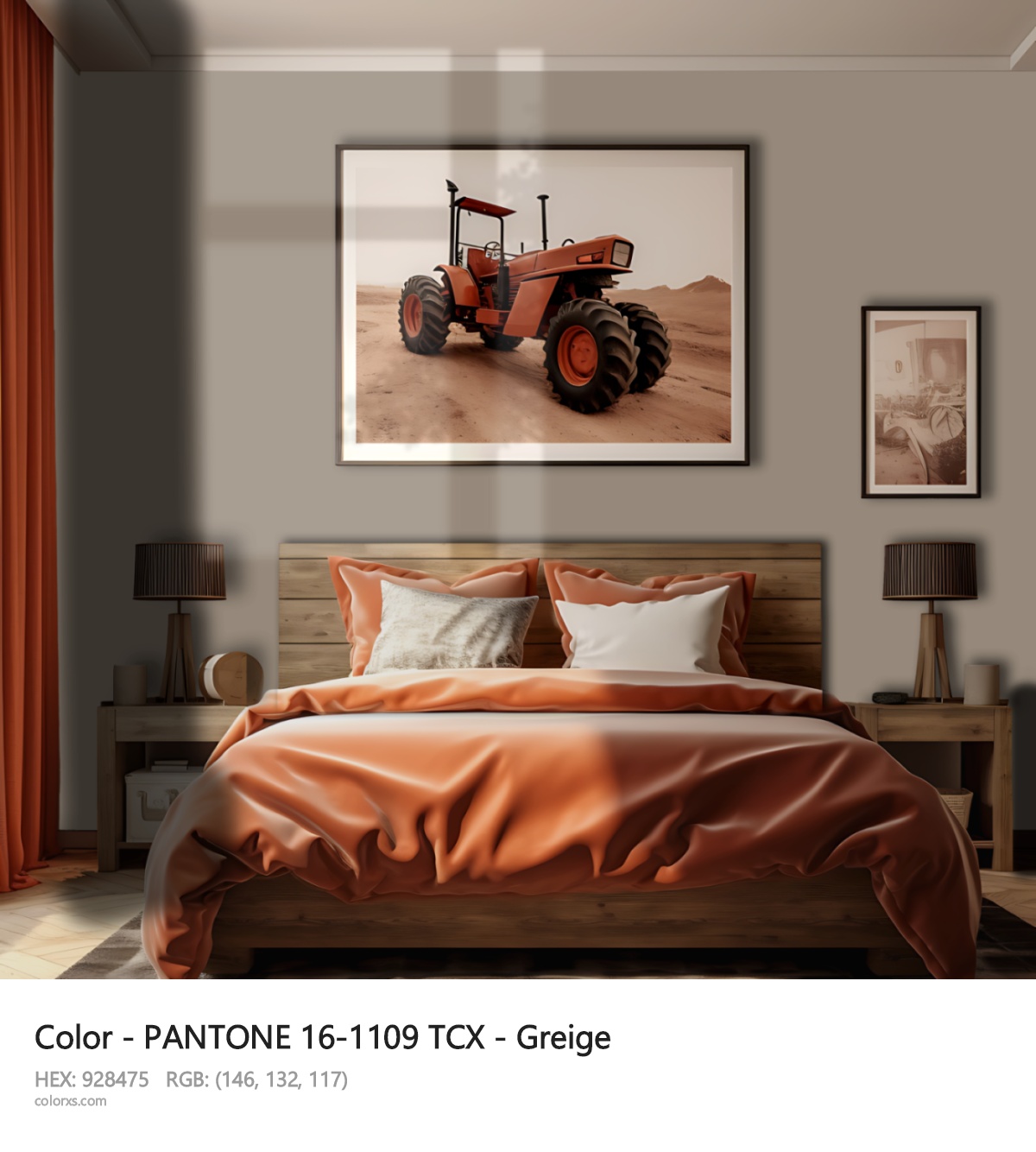 PANTONE 16-1109 TCX - Greige CMS vintage style bedroom interior