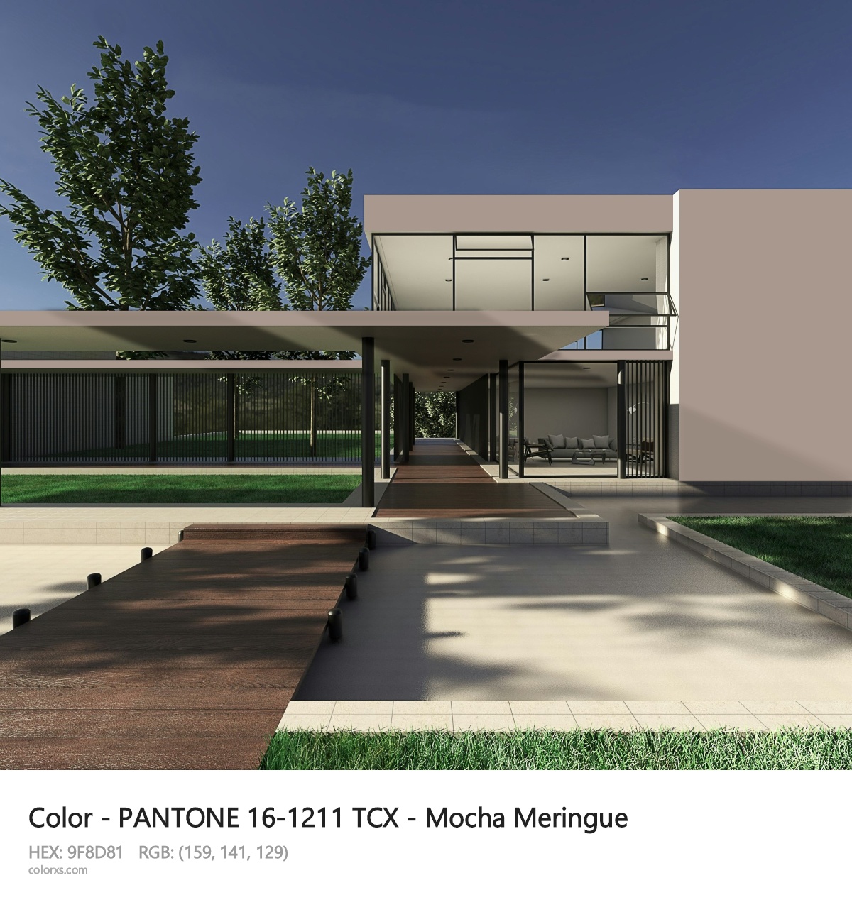 PANTONE 16-1211 TCX - Mocha Meringue CMS exterior design modern house with walkway