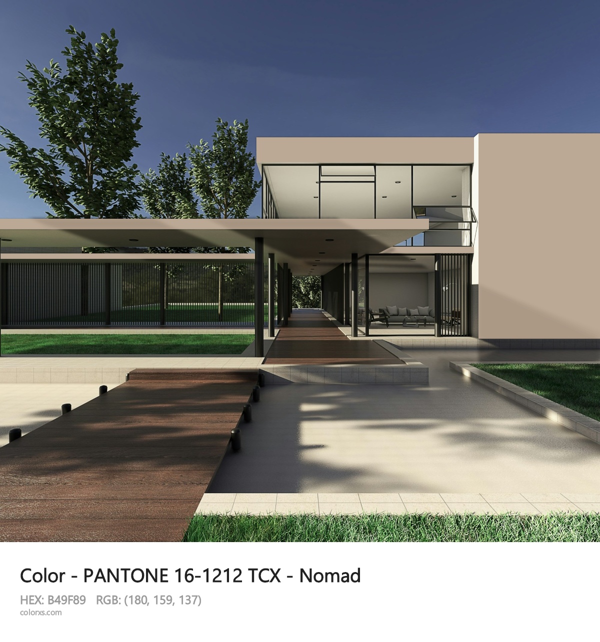 PANTONE 16-1212 TCX - Nomad CMS exterior design modern house with walkway