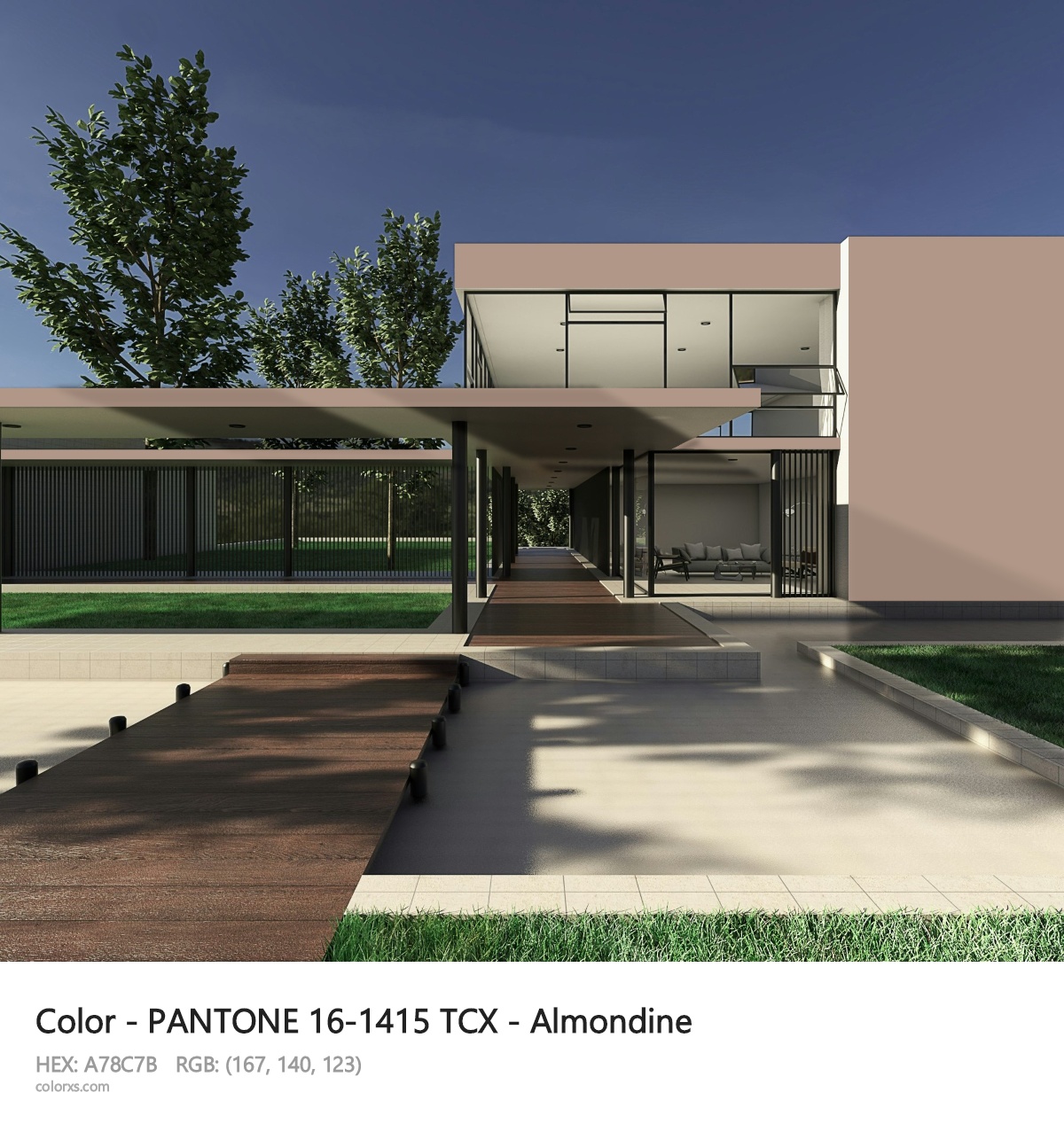 PANTONE 16-1415 TCX - Almondine CMS exterior design modern house with walkway