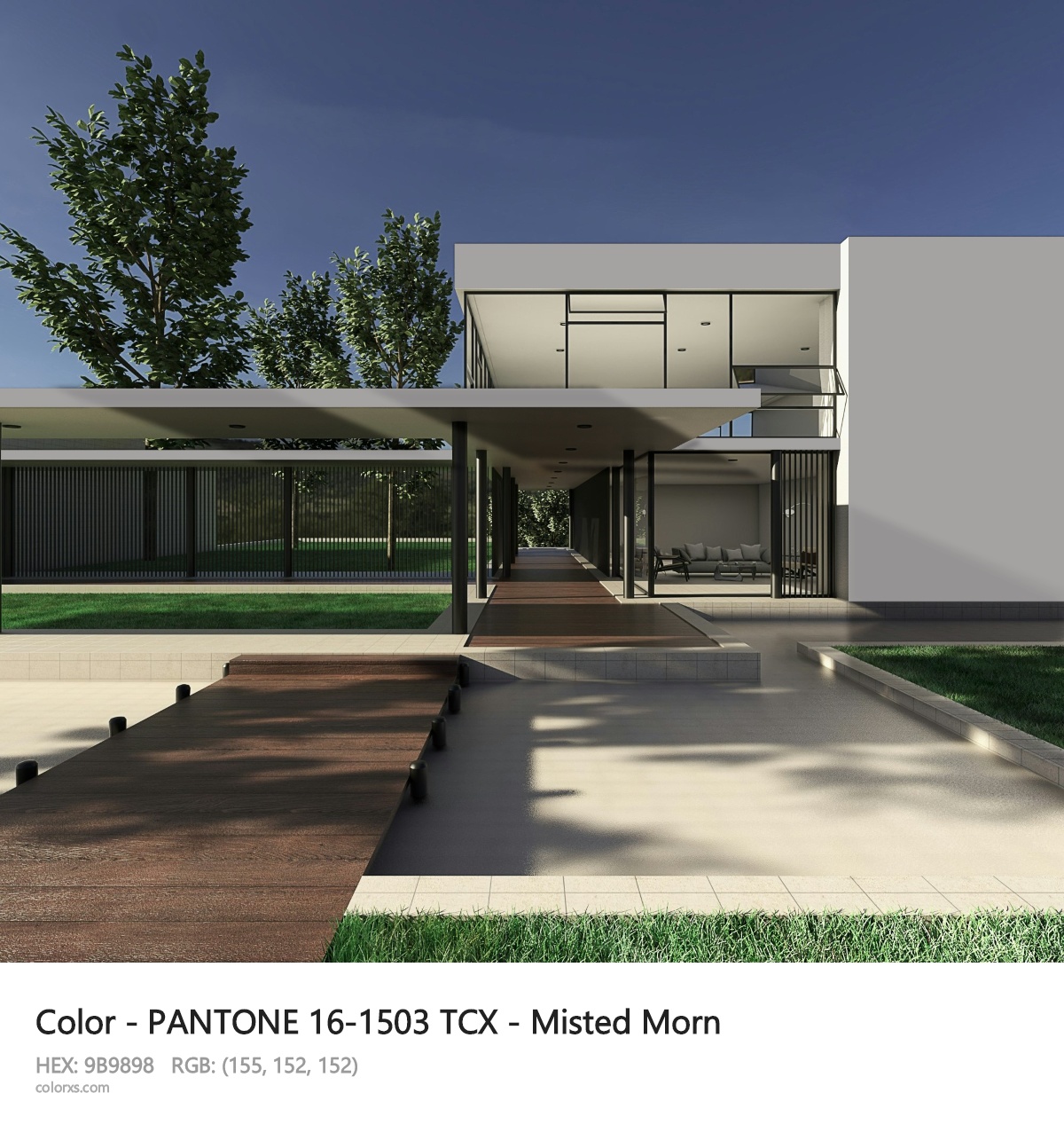 PANTONE 16-1503 TCX - Misted Morn CMS exterior design modern house with walkway