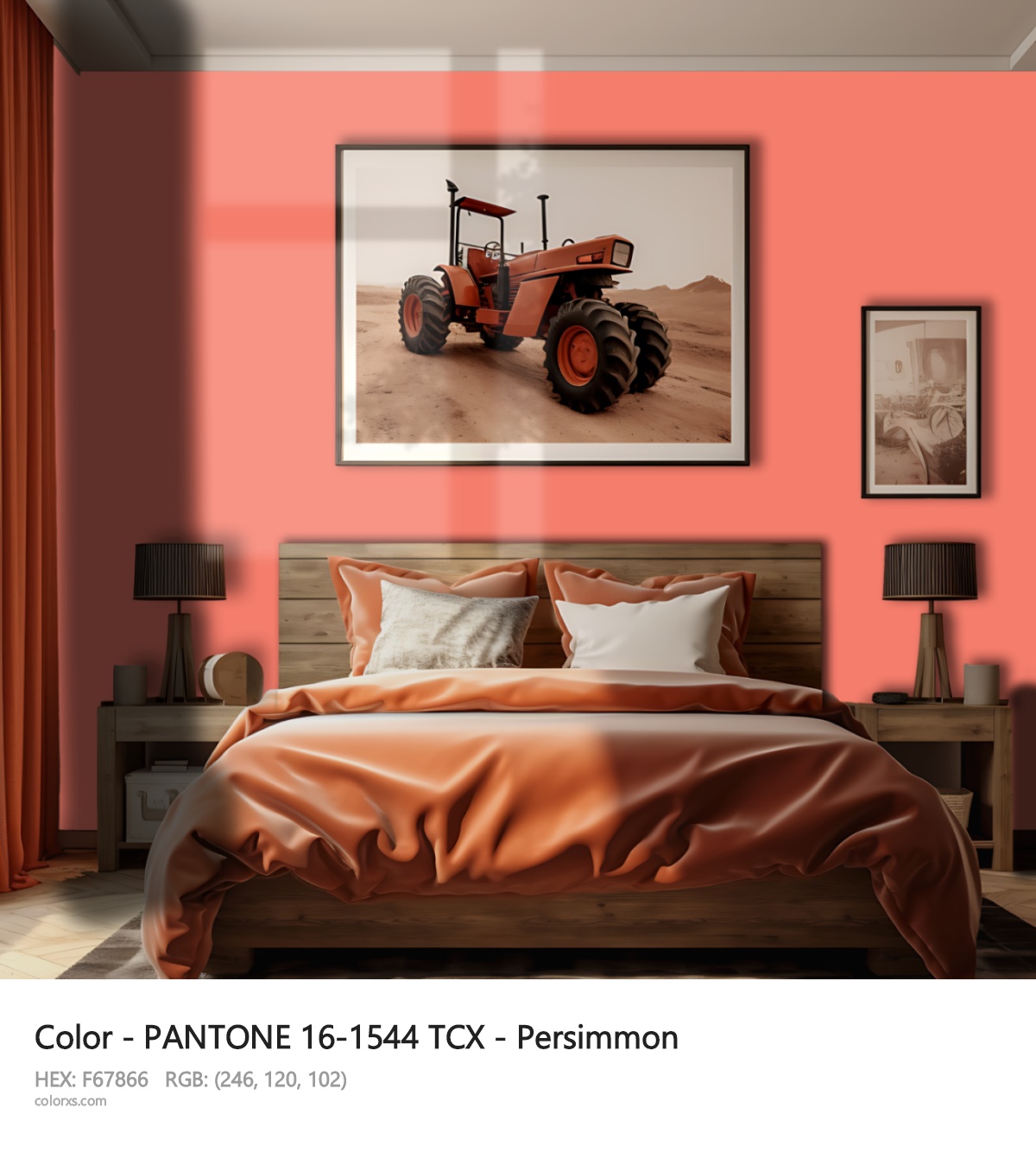 PANTONE 16-1544 TCX - Persimmon CMS vintage style bedroom interior