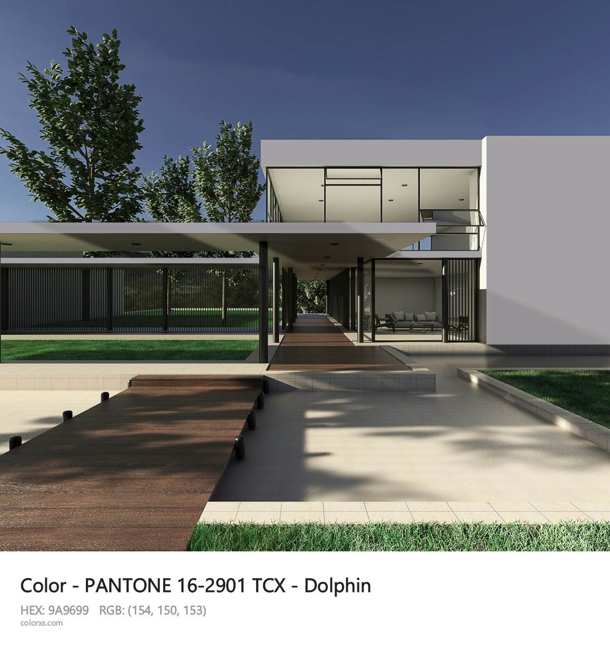 PANTONE 16-2901 TCX - Dolphin CMS exterior design modern house with walkway