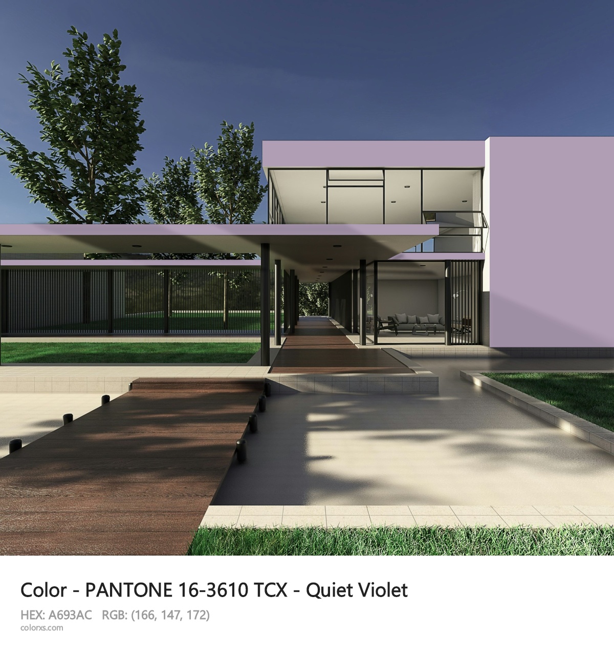PANTONE 16-3610 TCX - Quiet Violet CMS exterior design modern house with walkway