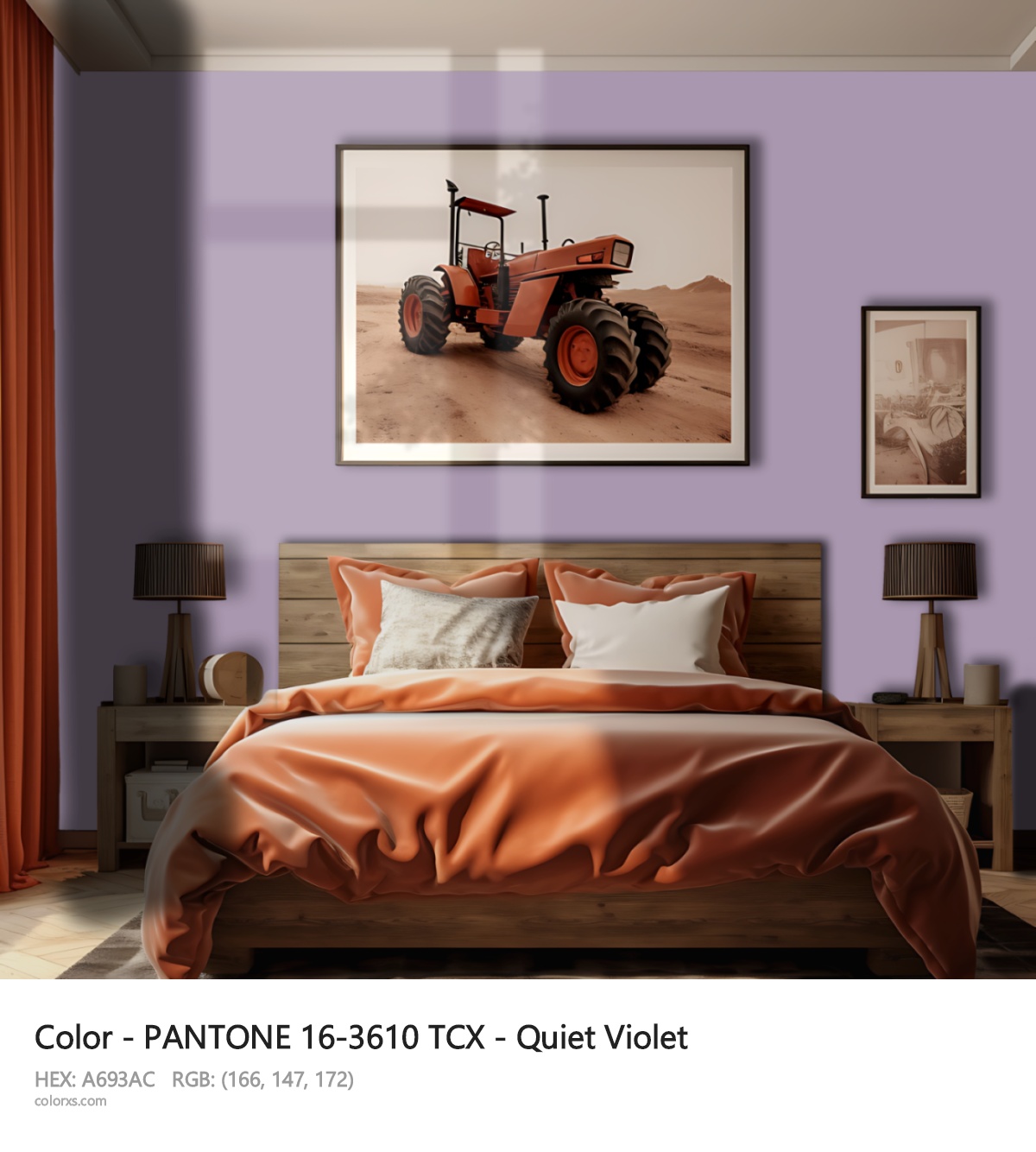 PANTONE 16-3610 TCX - Quiet Violet CMS vintage style bedroom interior