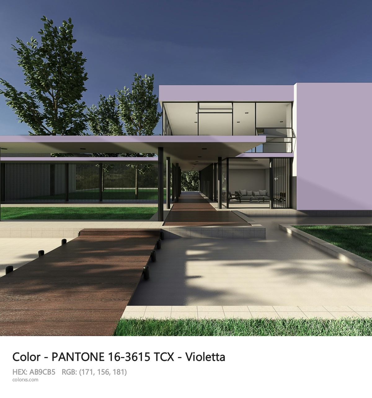 PANTONE 16-3615 TCX - Violetta CMS exterior design modern house with walkway
