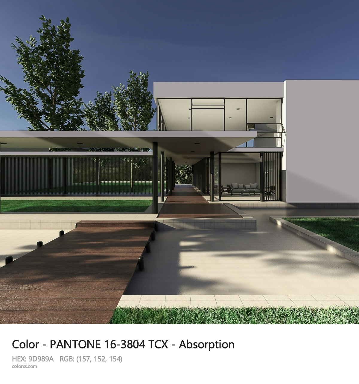 PANTONE 16-3804 TCX - Absorption CMS exterior design modern house with walkway