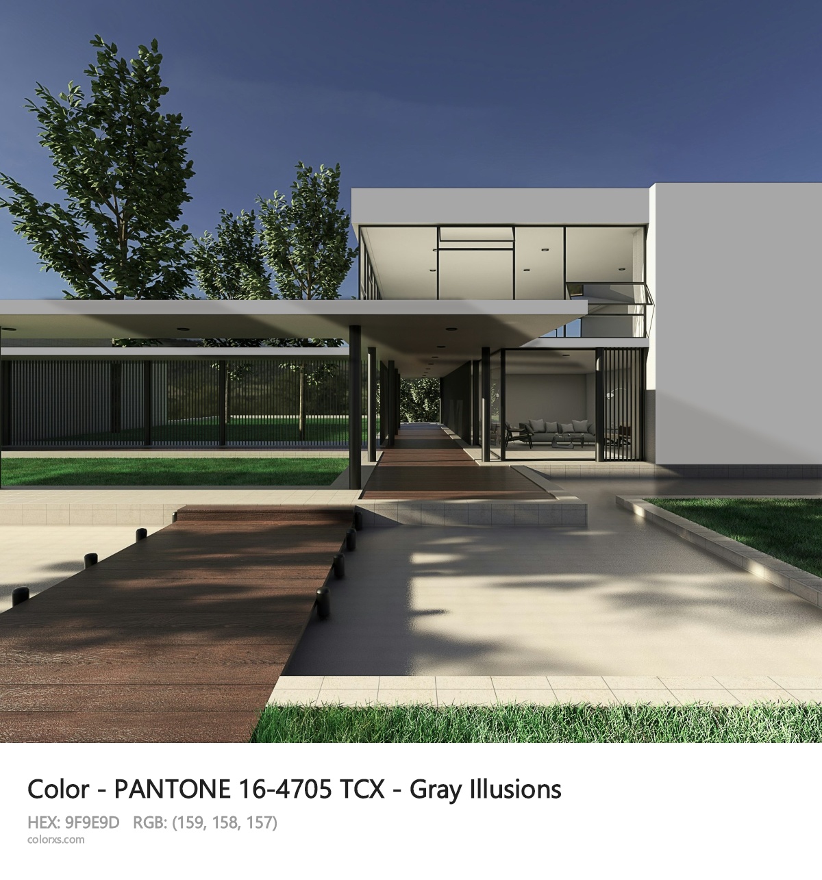 PANTONE 16-4705 TCX - Gray Illusions CMS exterior design modern house with walkway