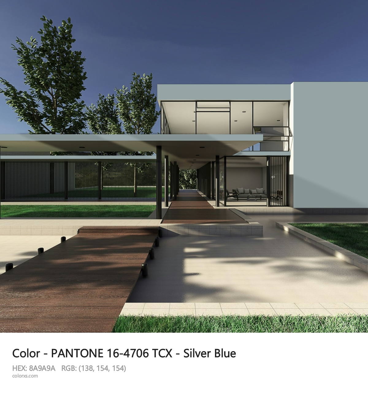 PANTONE 16-4706 TCX - Silver Blue CMS exterior design modern house with walkway