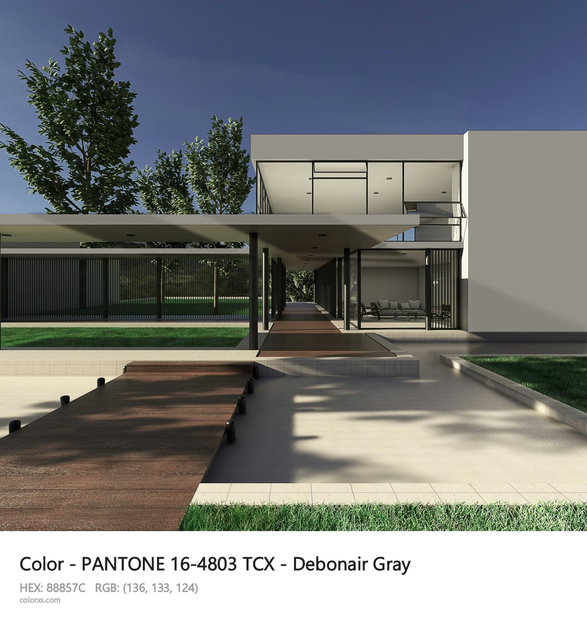 PANTONE 16-4803 TCX - Debonair Gray CMS exterior design modern house with walkway