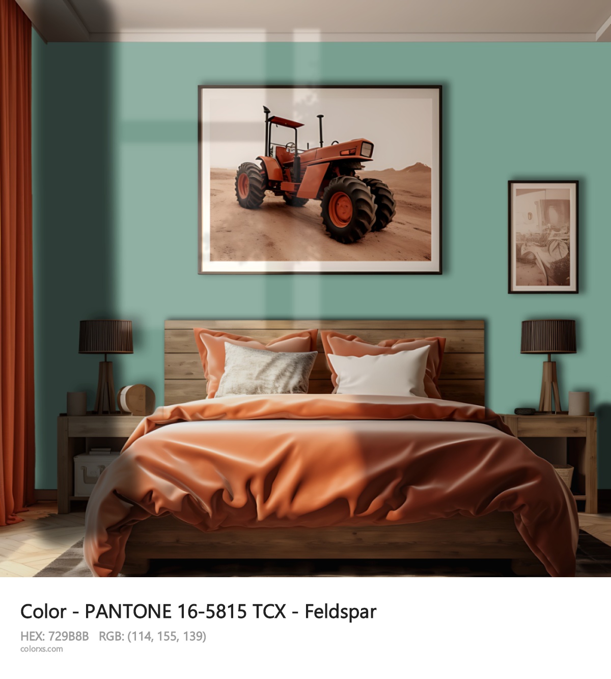 PANTONE 16-5815 TCX - Feldspar CMS vintage style bedroom interior