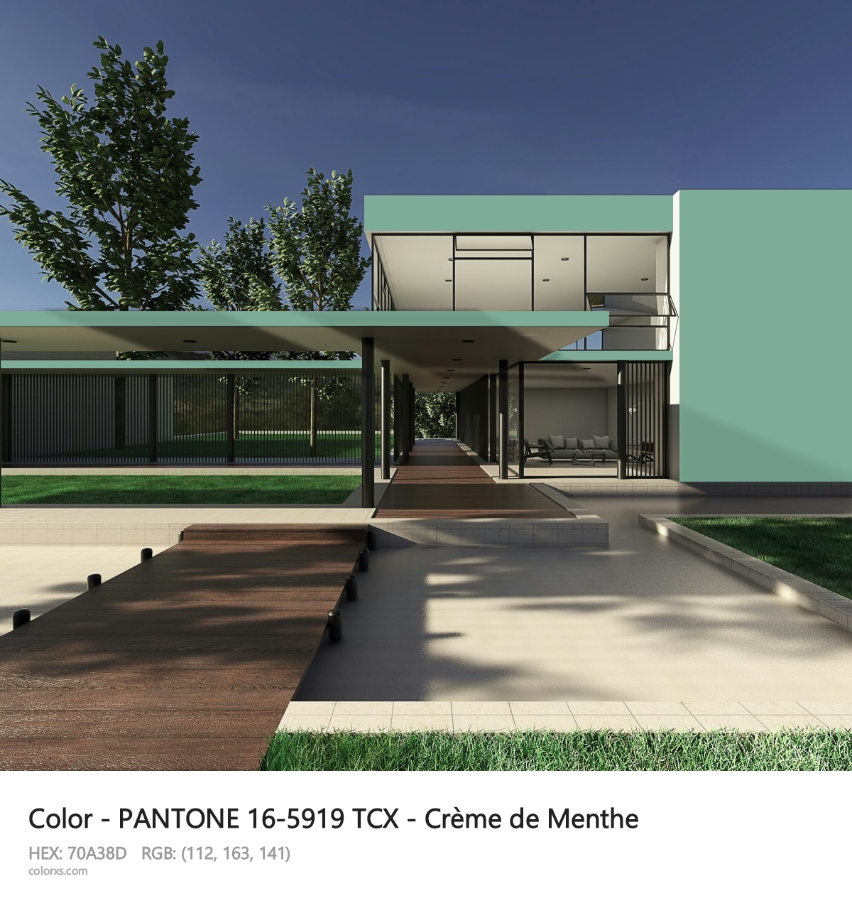 PANTONE 16-5919 TCX - Crème de Menthe CMS exterior design modern house with walkway