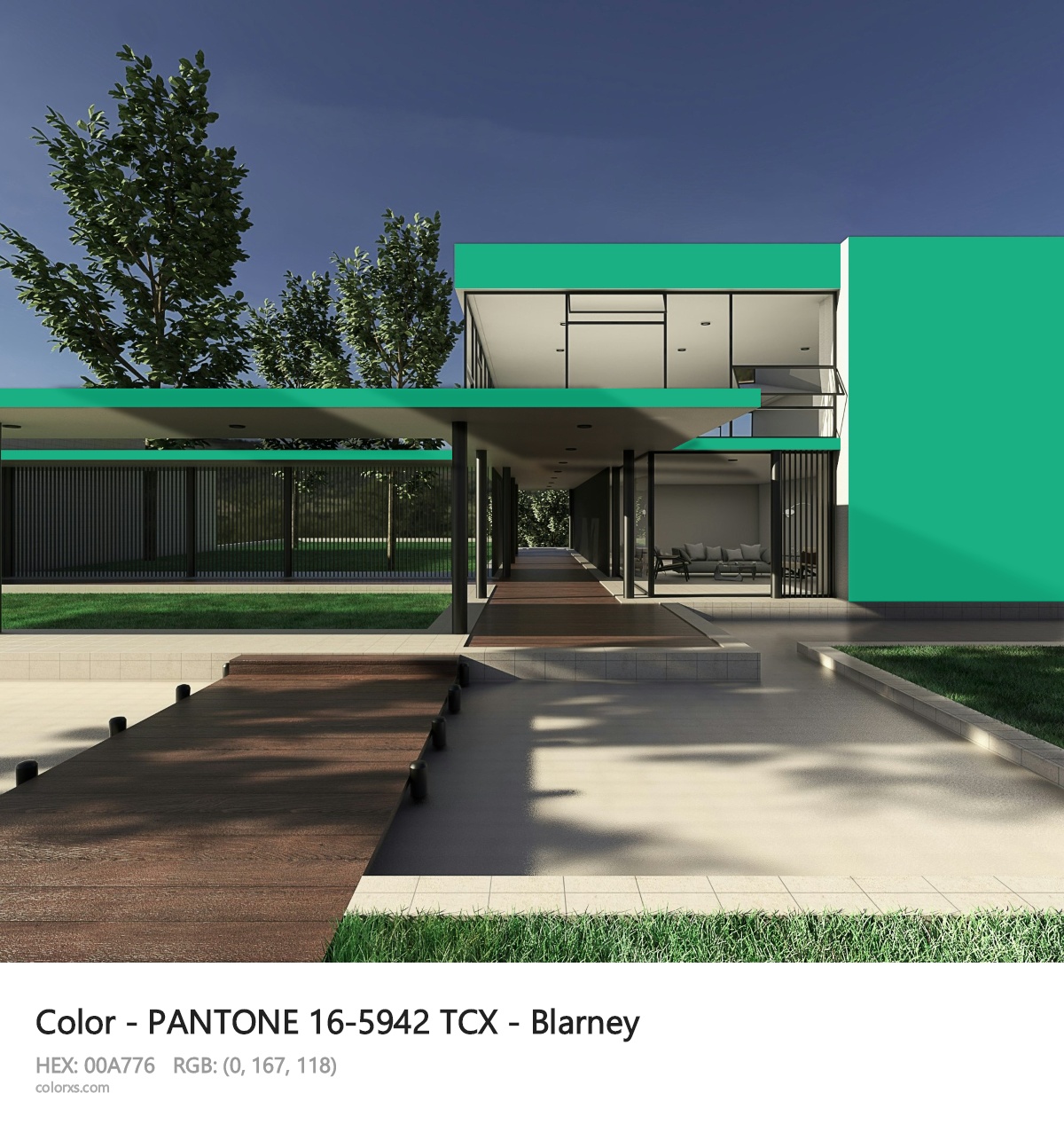 PANTONE 16-5942 TCX - Blarney CMS exterior design modern house with walkway