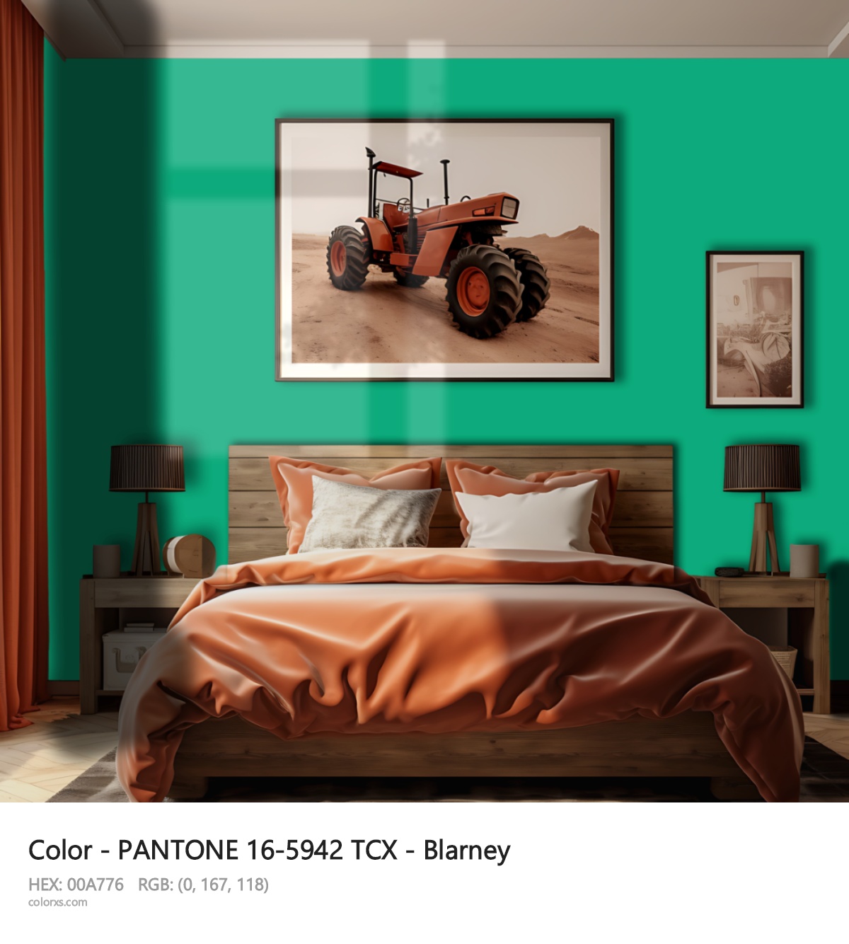 PANTONE 16-5942 TCX - Blarney CMS vintage style bedroom interior