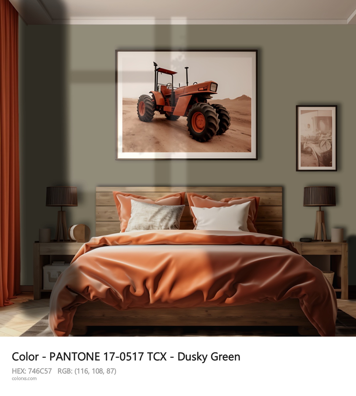 PANTONE 17-0517 TCX - Dusky Green CMS vintage style bedroom interior