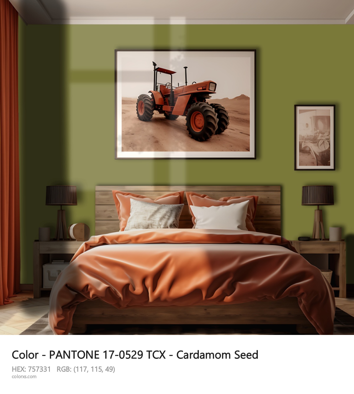 PANTONE 17-0529 TCX - Cardamom Seed CMS vintage style bedroom interior