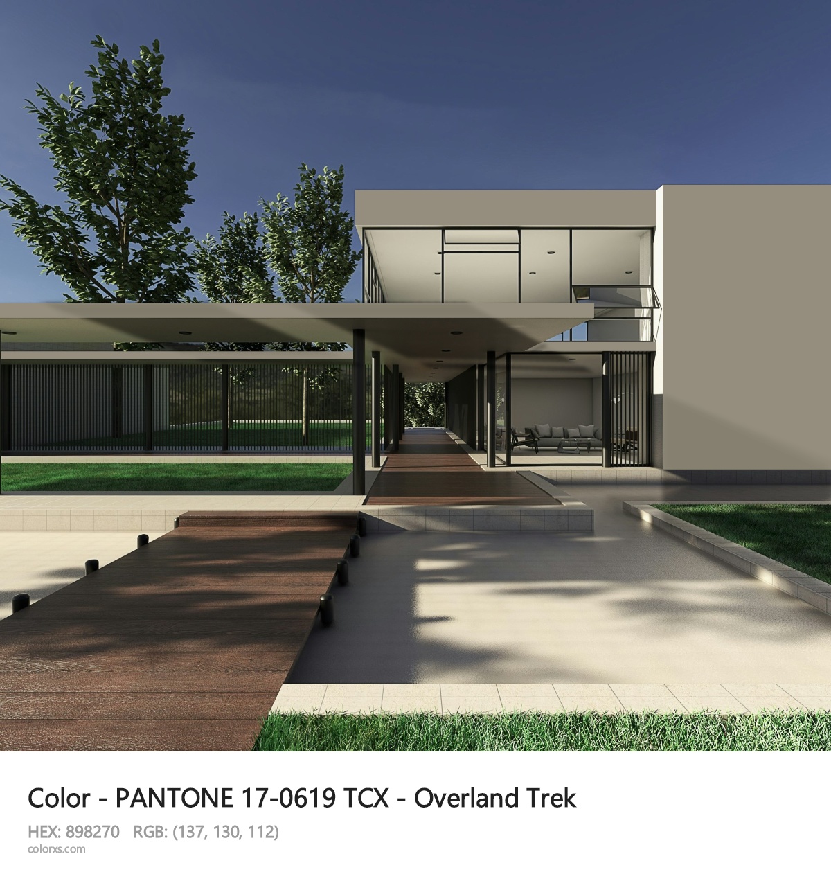 PANTONE 17-0619 TCX - Overland Trek CMS exterior design modern house with walkway