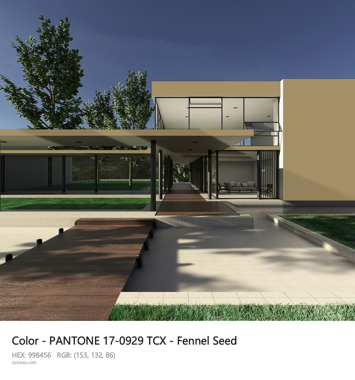 PANTONE 17-0929 TCX - Fennel Seed CMS exterior design modern house with walkway