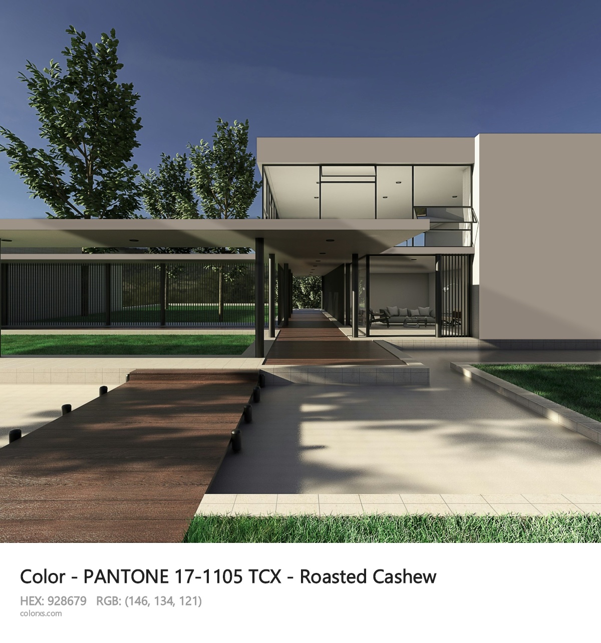 PANTONE 17-1105 TCX - Roasted Cashew CMS exterior design modern house with walkway