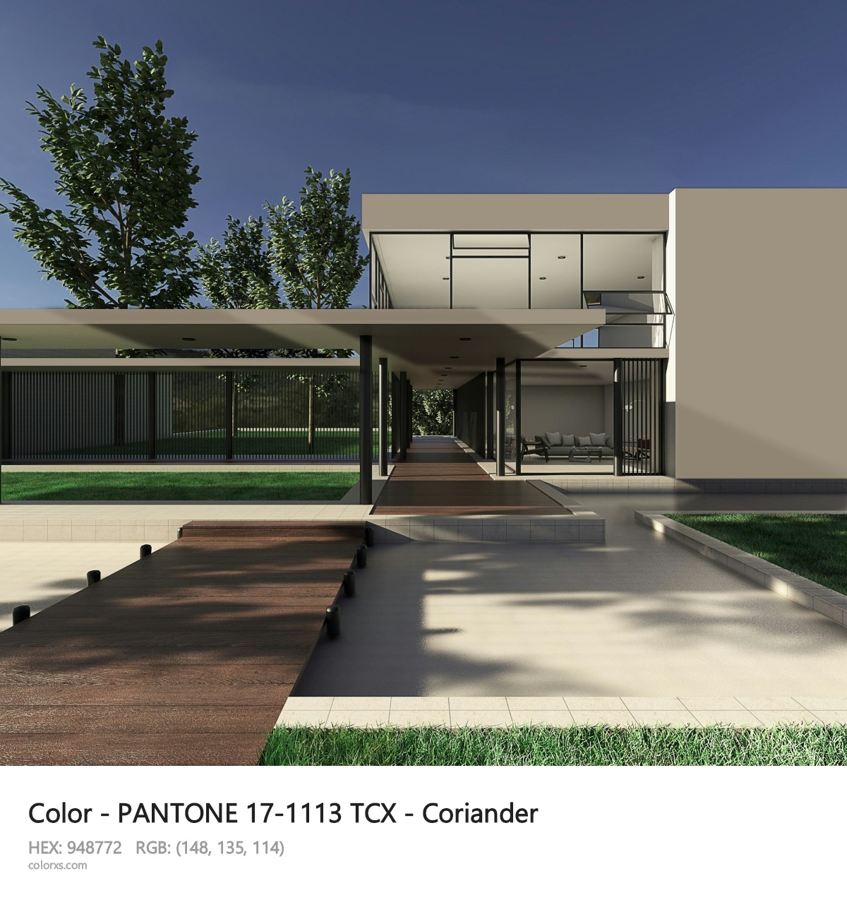 PANTONE 17-1113 TCX - Coriander CMS exterior design modern house with walkway