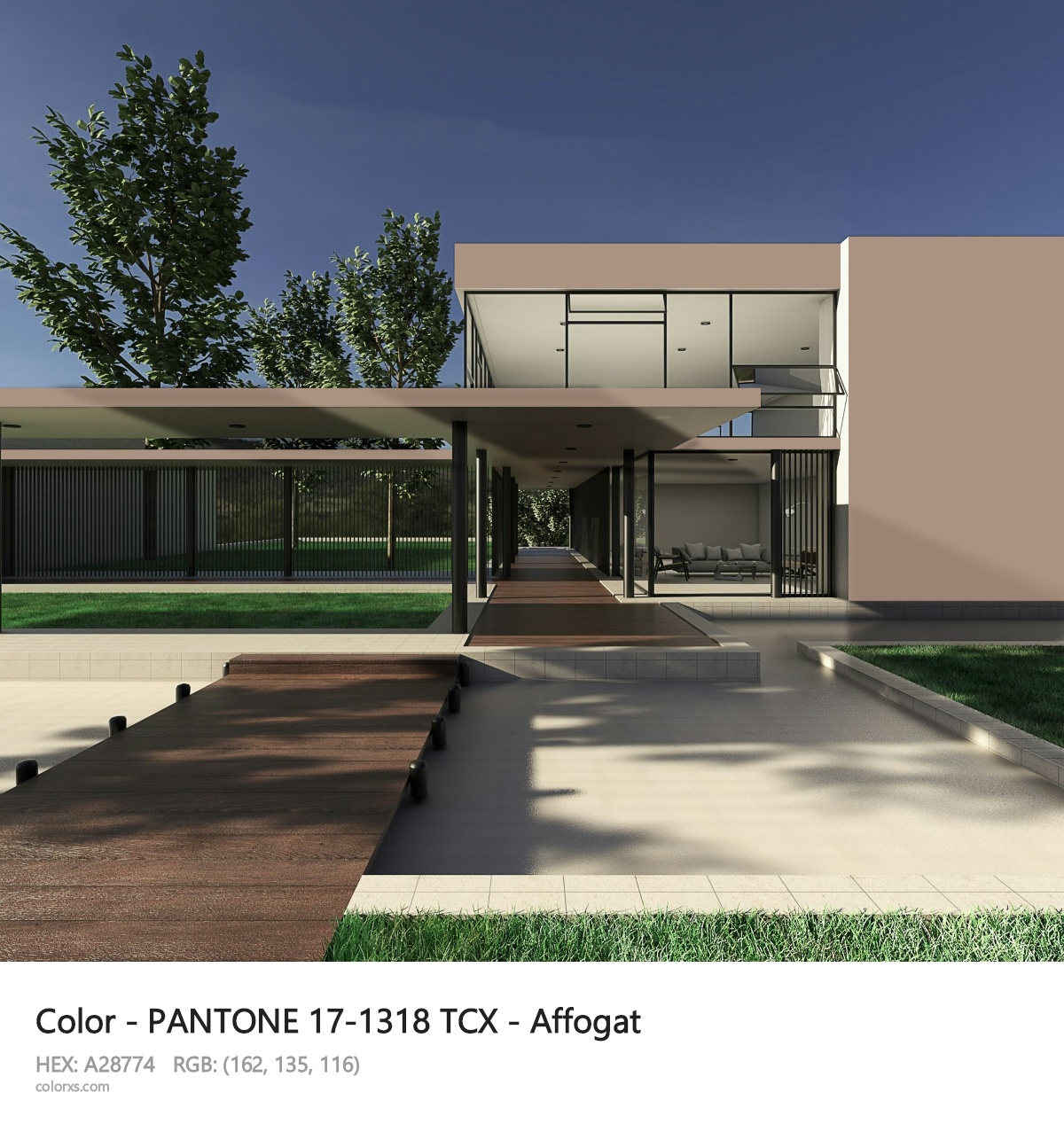 PANTONE 17-1318 TCX - Affogat CMS exterior design modern house with walkway
