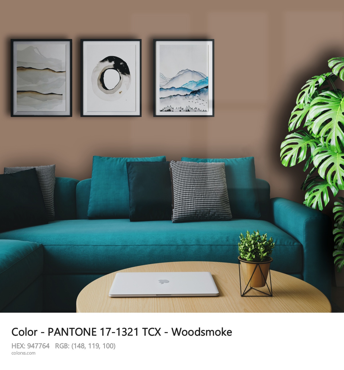 PANTONE 17-1321 TCX - Woodsmoke CMS cozy coffee corner interior