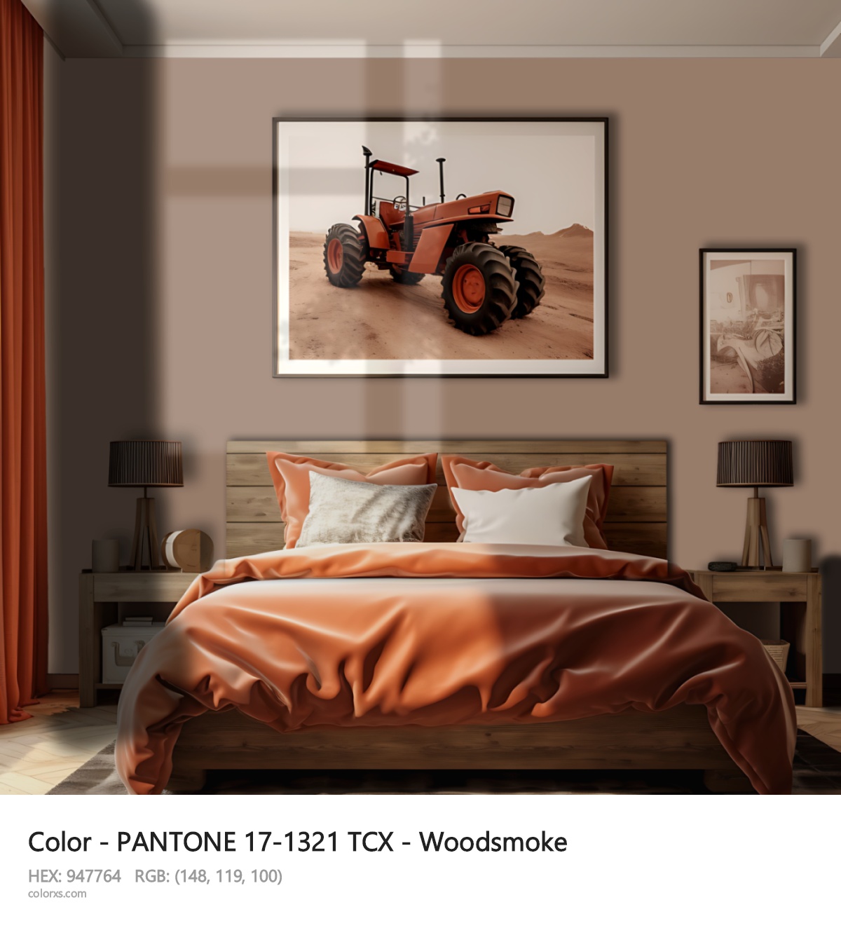 PANTONE 17-1321 TCX - Woodsmoke CMS vintage style bedroom interior