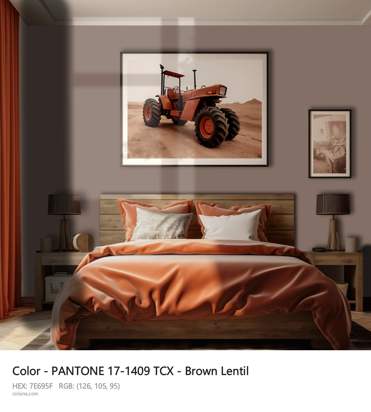PANTONE 17-1409 TCX - Brown Lentil CMS vintage style bedroom interior