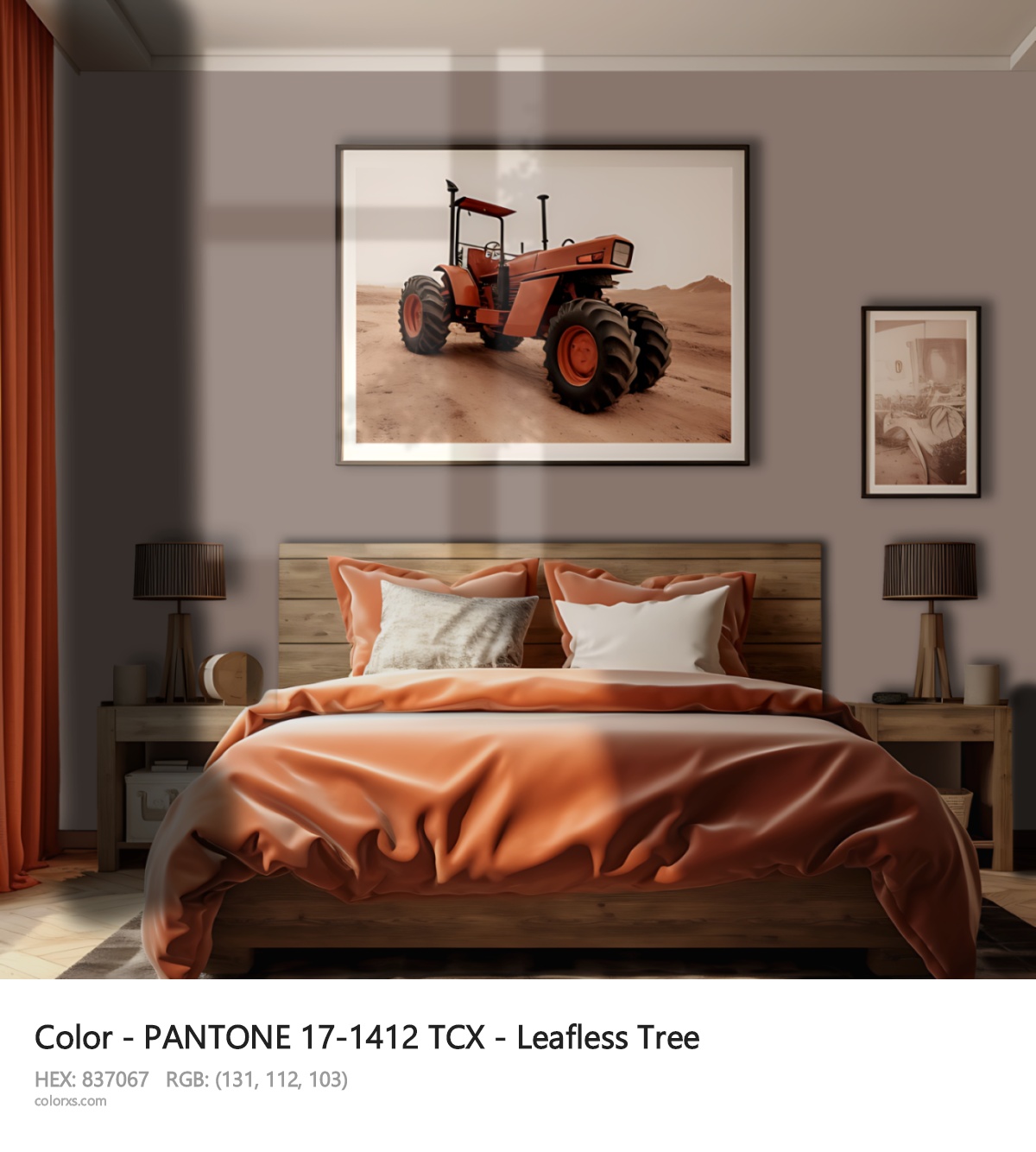 PANTONE 17-1412 TCX - Leafless Tree CMS vintage style bedroom interior