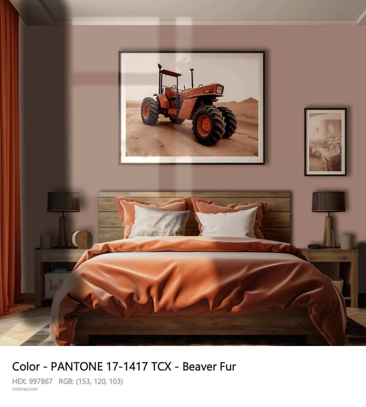 PANTONE 17-1417 TCX - Beaver Fur CMS vintage style bedroom interior