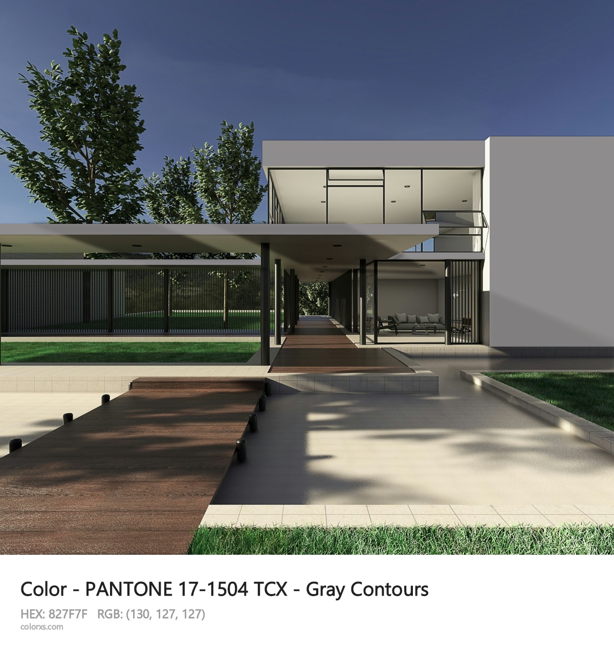 PANTONE 17-1504 TCX - Gray Contours CMS exterior design modern house with walkway