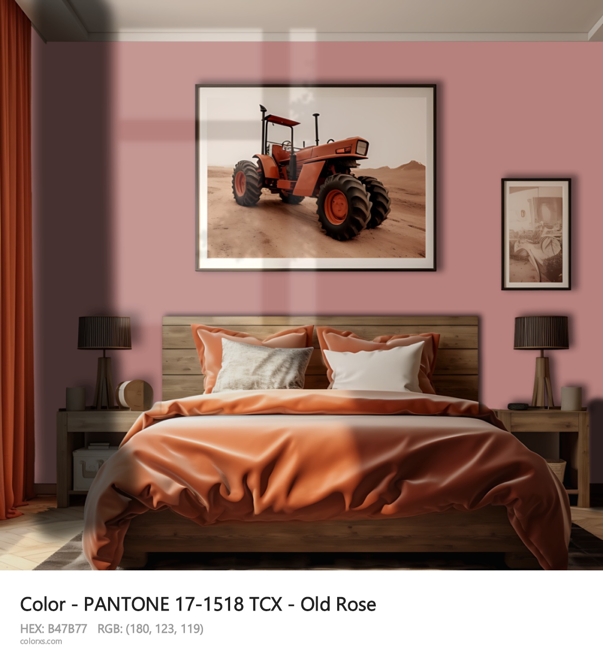 PANTONE 17-1518 TCX - Old Rose CMS vintage style bedroom interior