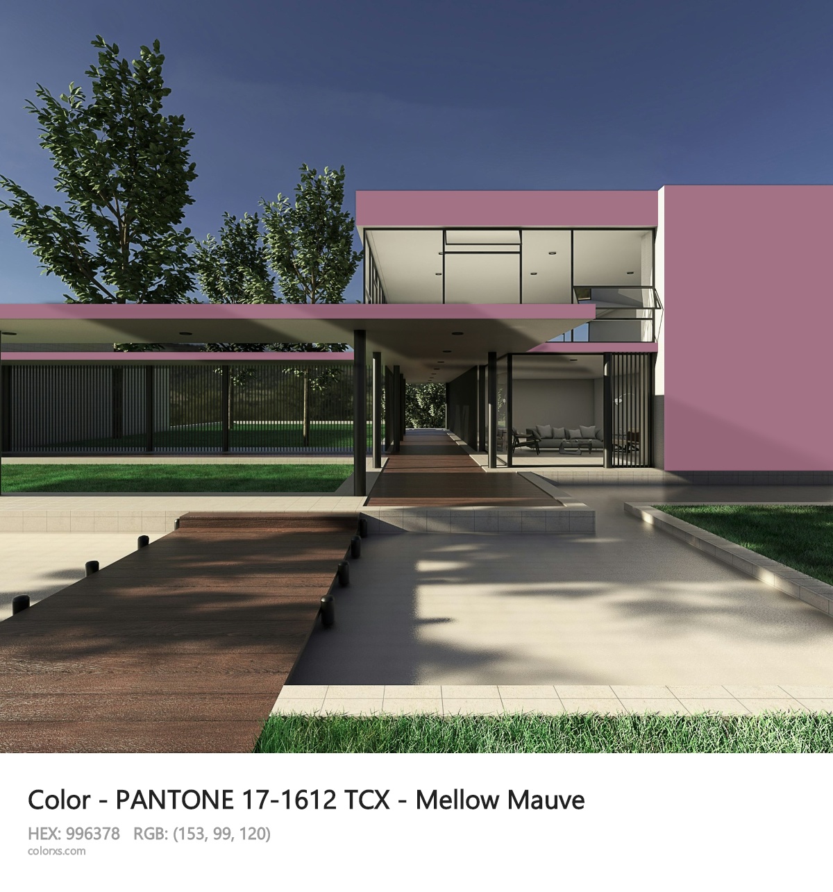 PANTONE 17-1612 TCX - Mellow Mauve CMS exterior design modern house with walkway