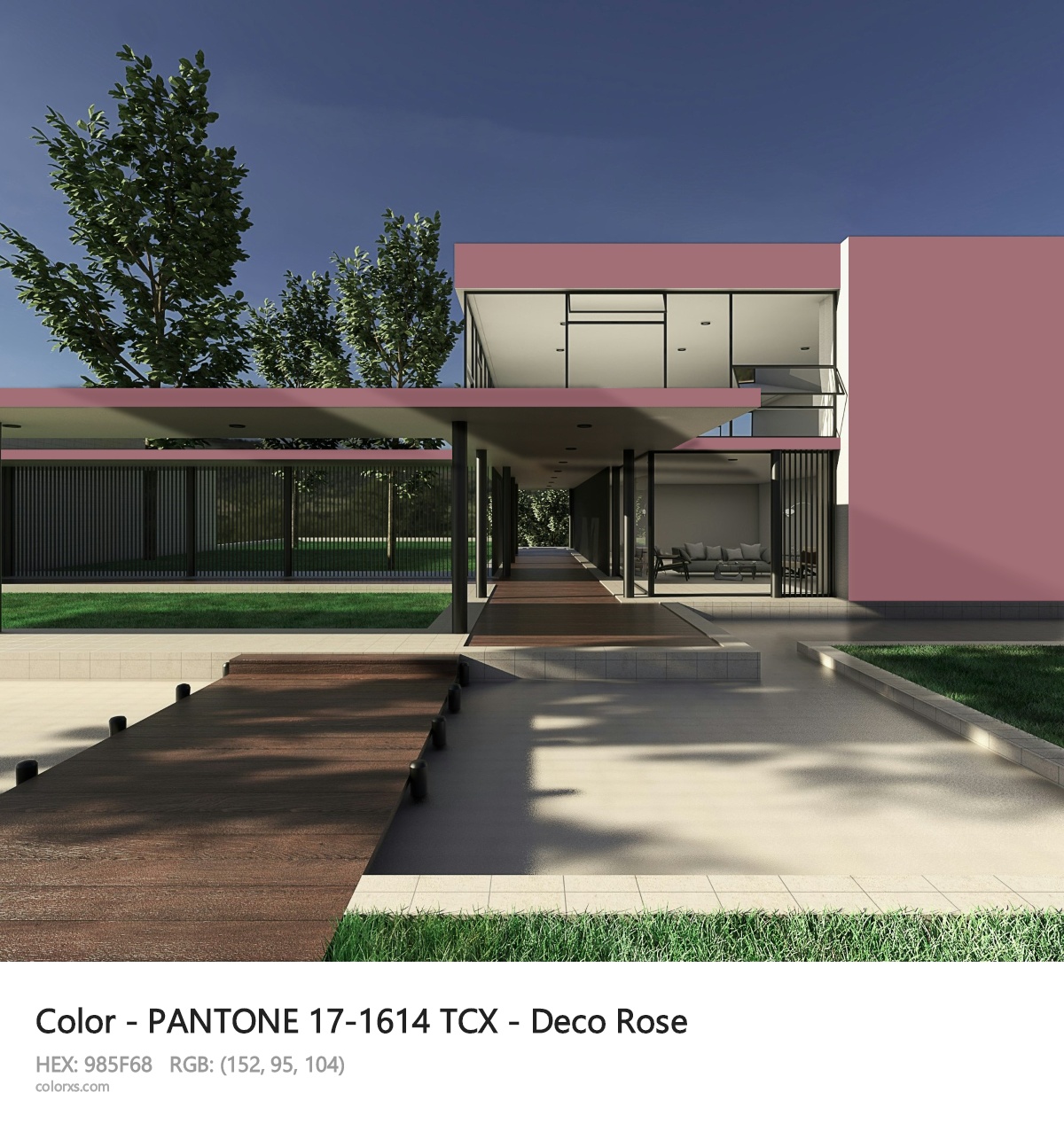 PANTONE 17-1614 TCX - Deco Rose CMS exterior design modern house with walkway