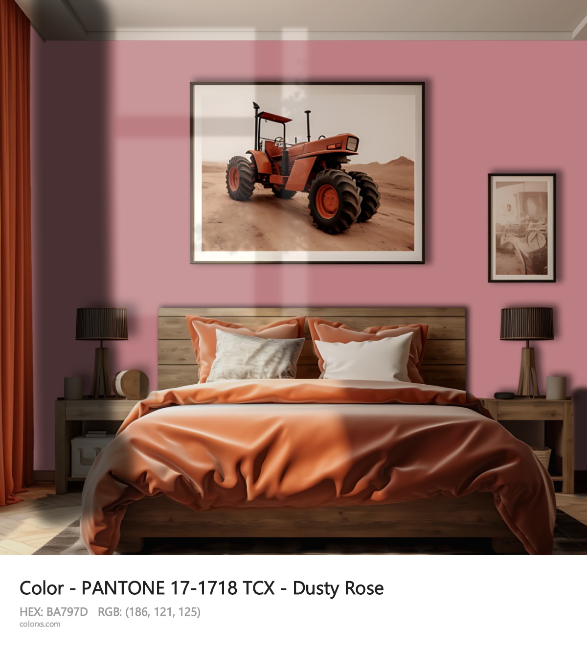 PANTONE 17-1718 TCX - Dusty Rose CMS vintage style bedroom interior