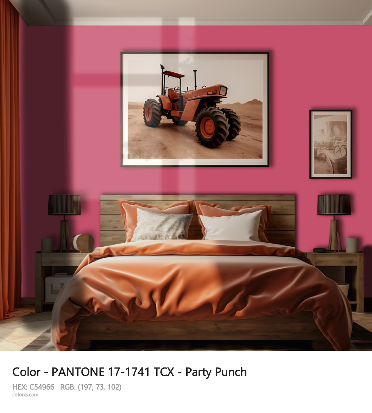PANTONE 17-1741 TCX - Party Punch CMS vintage style bedroom interior