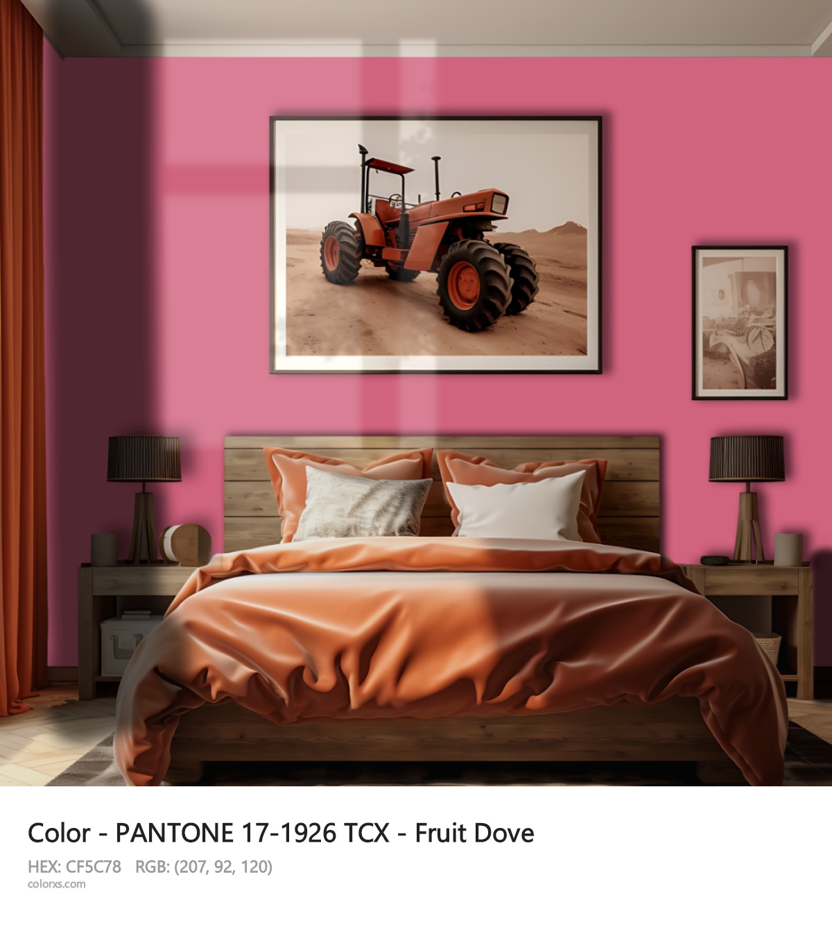 PANTONE 17-1926 TCX - Fruit Dove CMS vintage style bedroom interior