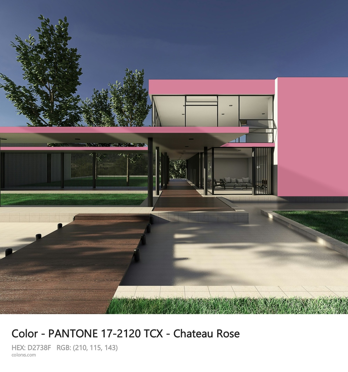 PANTONE 17-2120 TCX - Chateau Rose CMS exterior design modern house with walkway