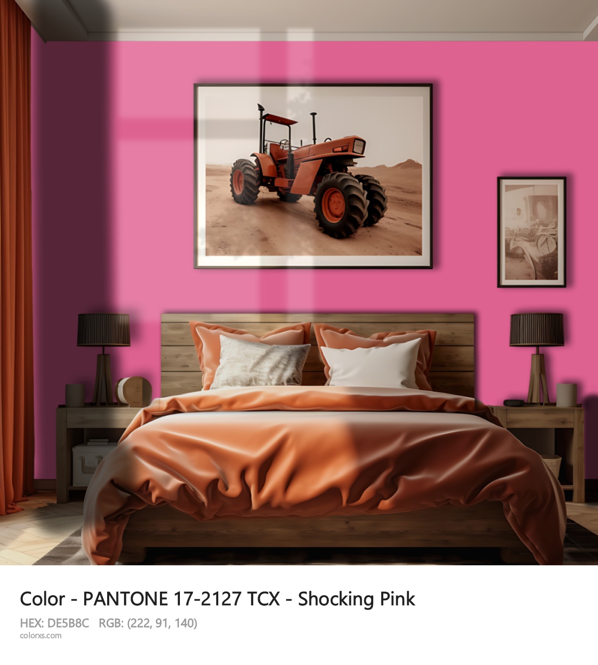PANTONE 17-2127 TCX - Shocking Pink CMS vintage style bedroom interior