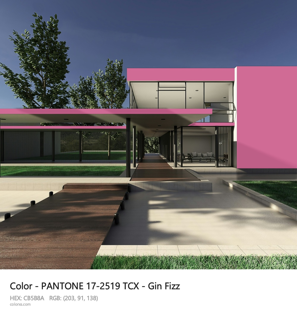 PANTONE 17-2519 TCX - Gin Fizz CMS exterior design modern house with walkway