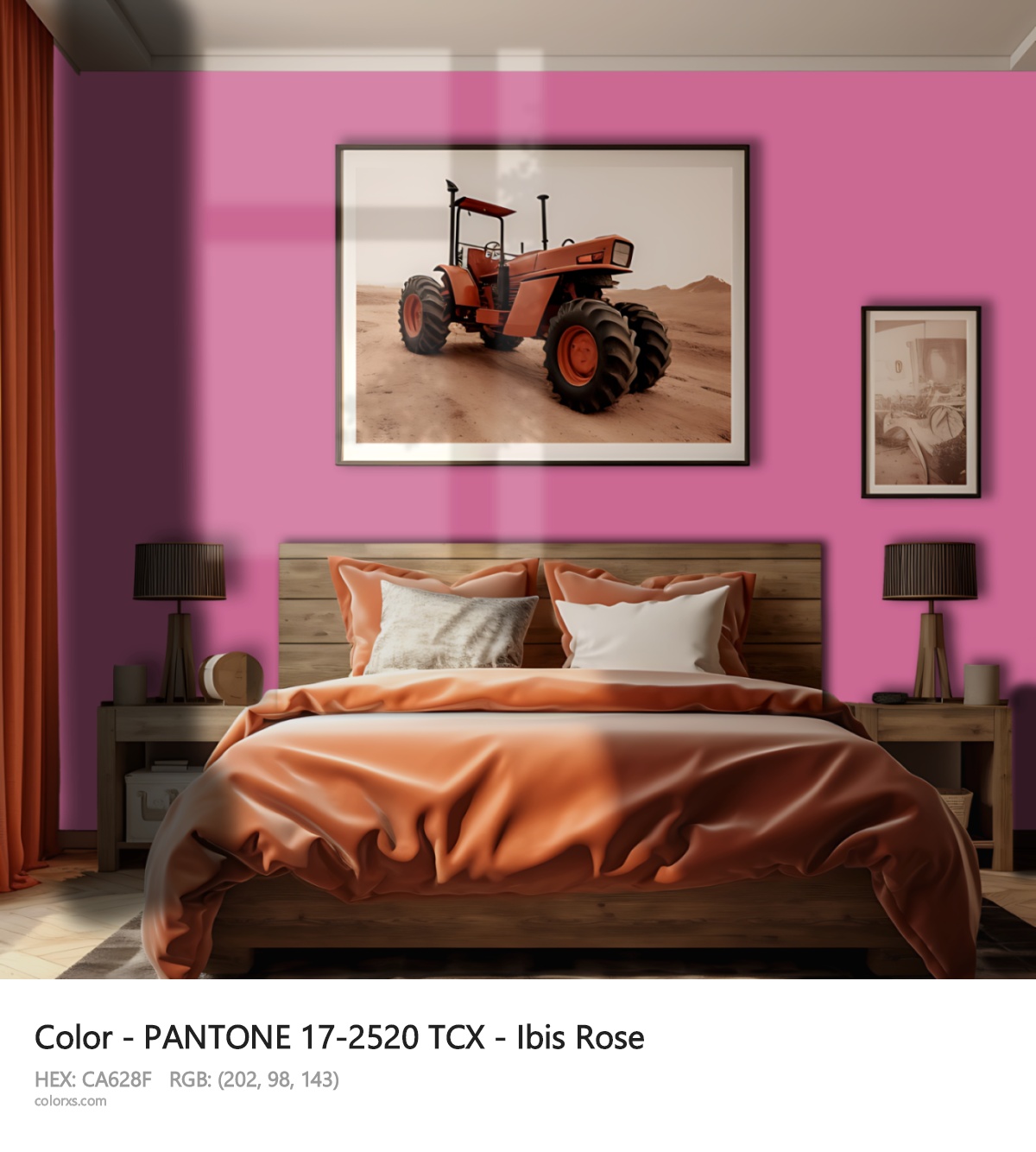 PANTONE 17-2520 TCX - Ibis Rose CMS vintage style bedroom interior
