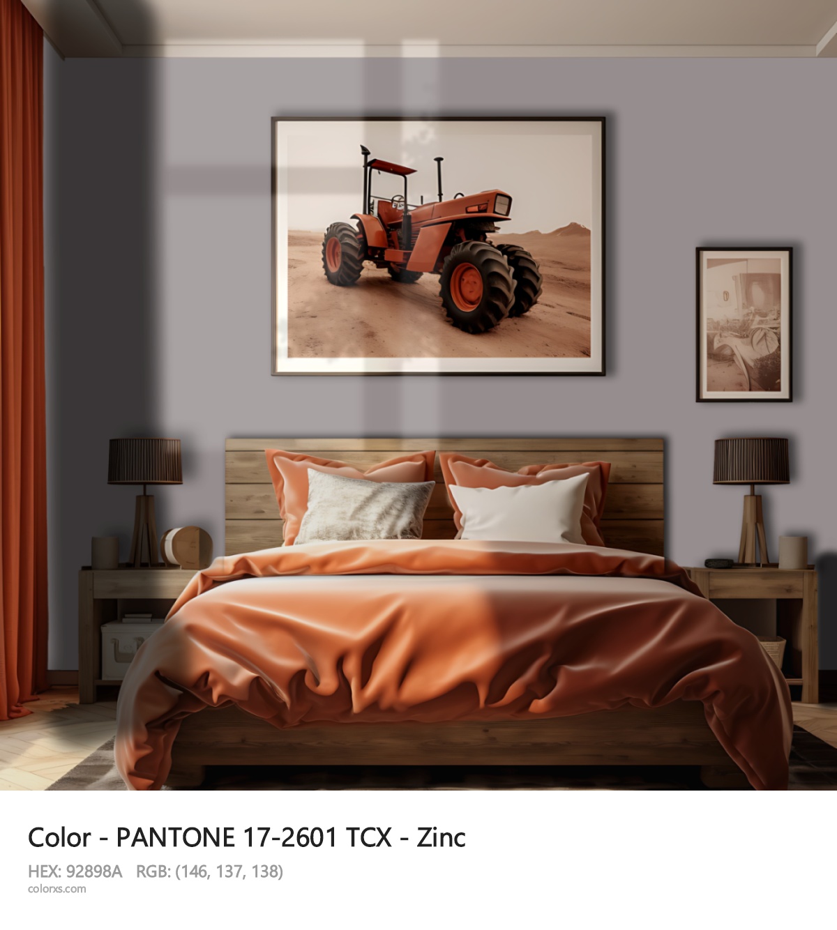 PANTONE 17-2601 TCX - Zinc CMS vintage style bedroom interior