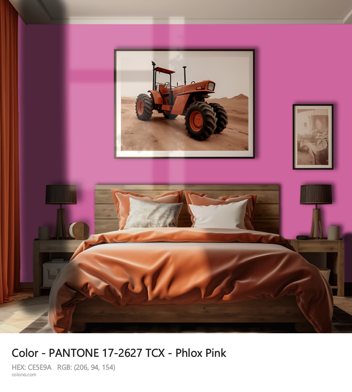 PANTONE 17-2627 TCX - Phlox Pink CMS vintage style bedroom interior