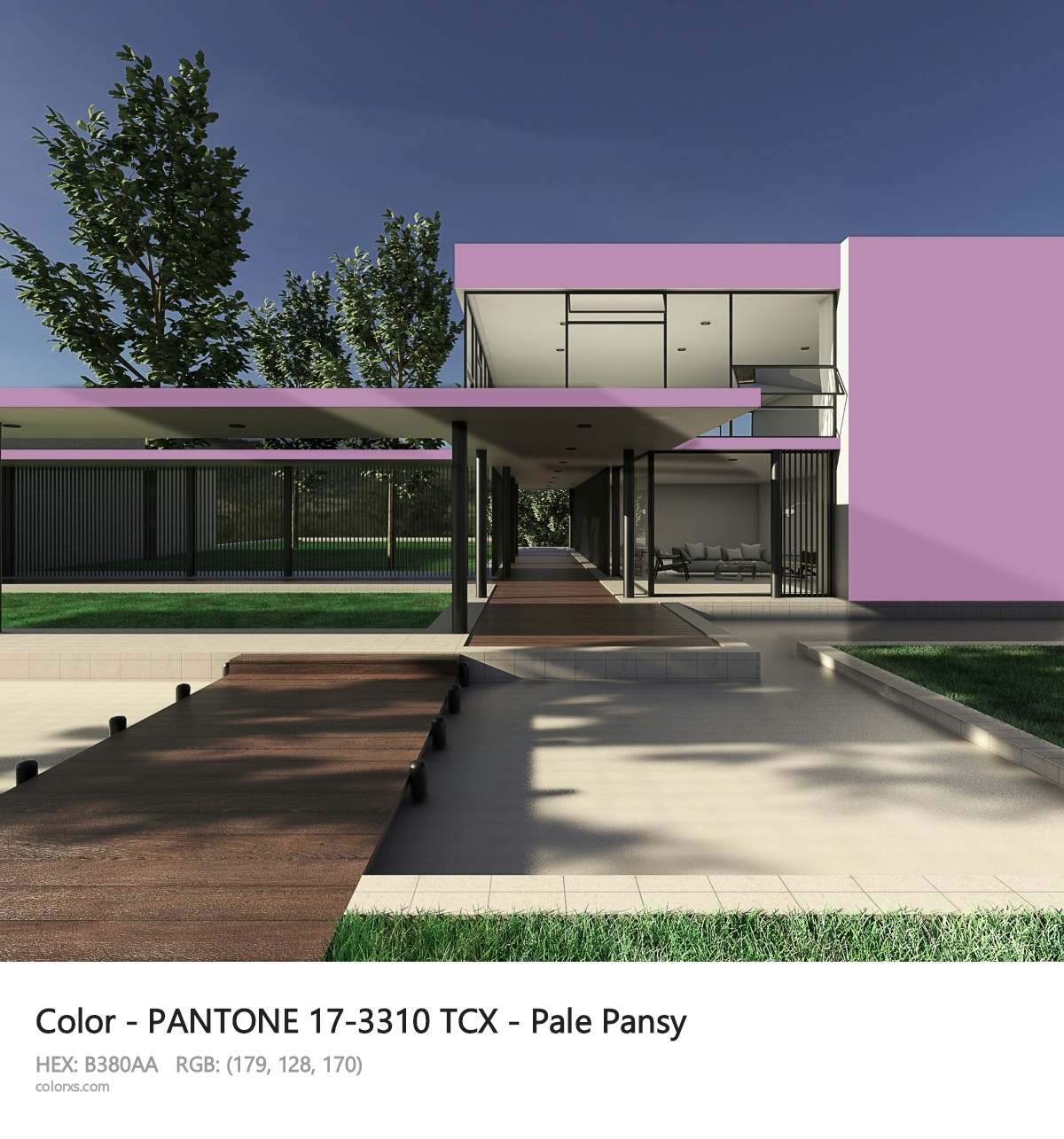 PANTONE 17-3310 TCX - Pale Pansy CMS exterior design modern house with walkway