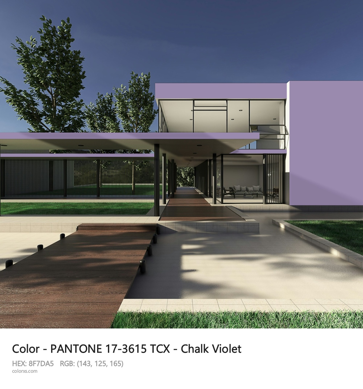 PANTONE 17-3615 TCX - Chalk Violet CMS exterior design modern house with walkway