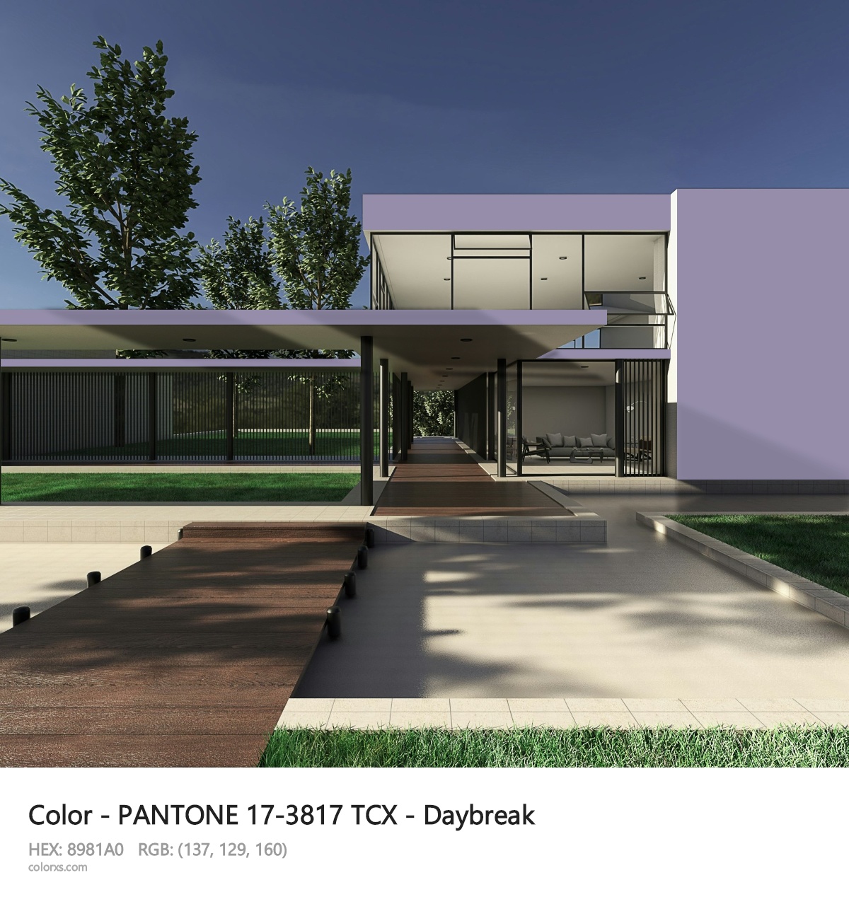 PANTONE 17-3817 TCX - Daybreak CMS exterior design modern house with walkway